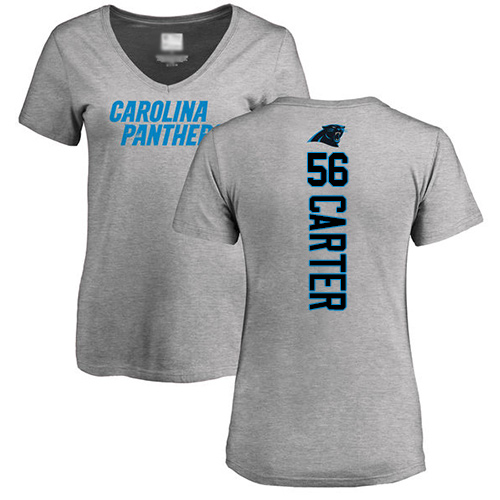 Carolina Panthers Ash Women Jermaine Carter Backer V-Neck NFL Football #56 T Shirt